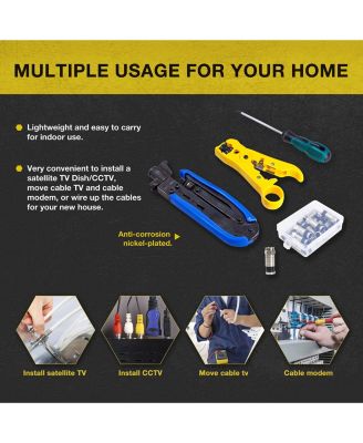 Coax Cable Crimper Kit with Compression Tool Stripper and Connectors