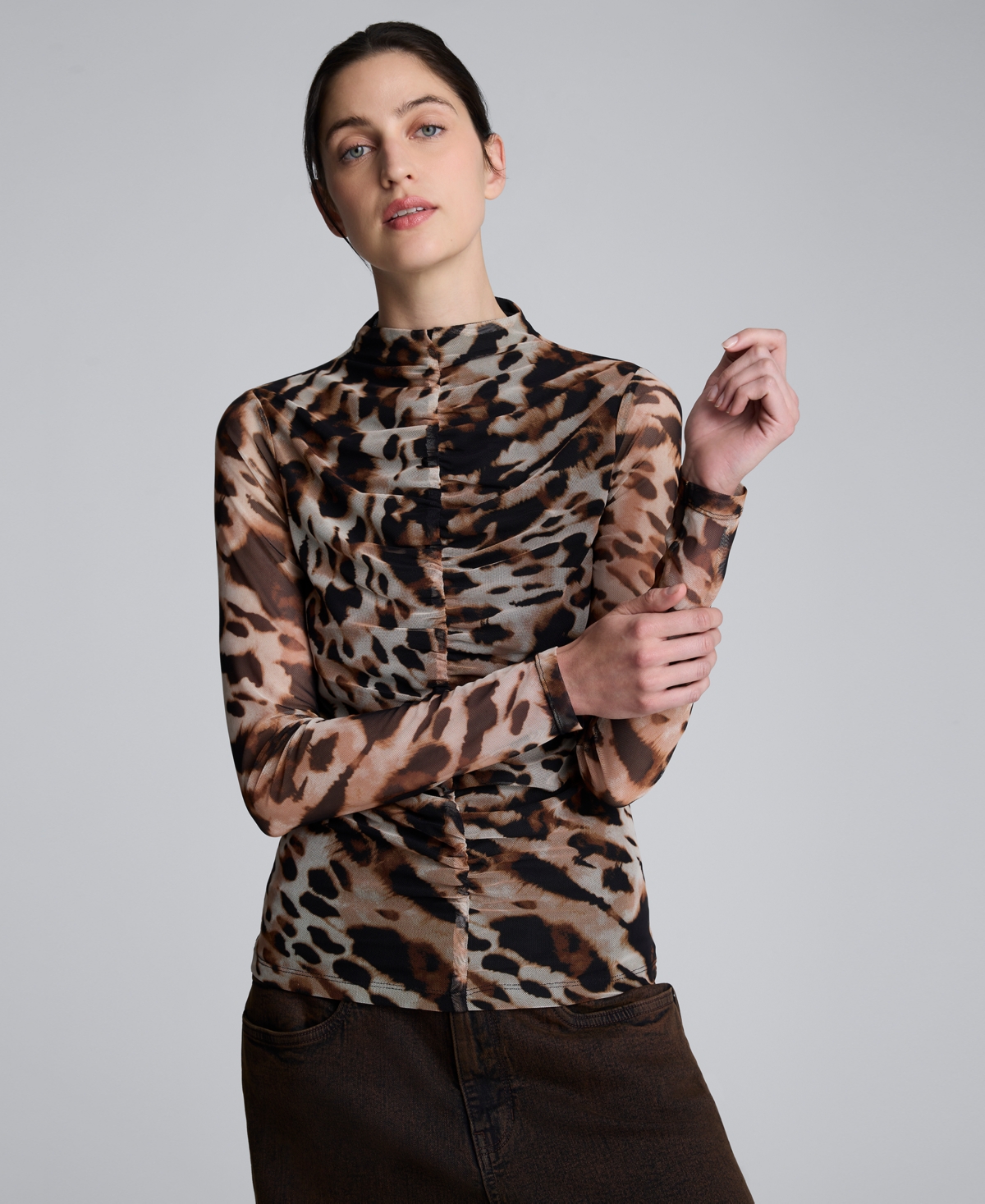 Kenneth Cole Women's Front Ruched Long Sleeve Top