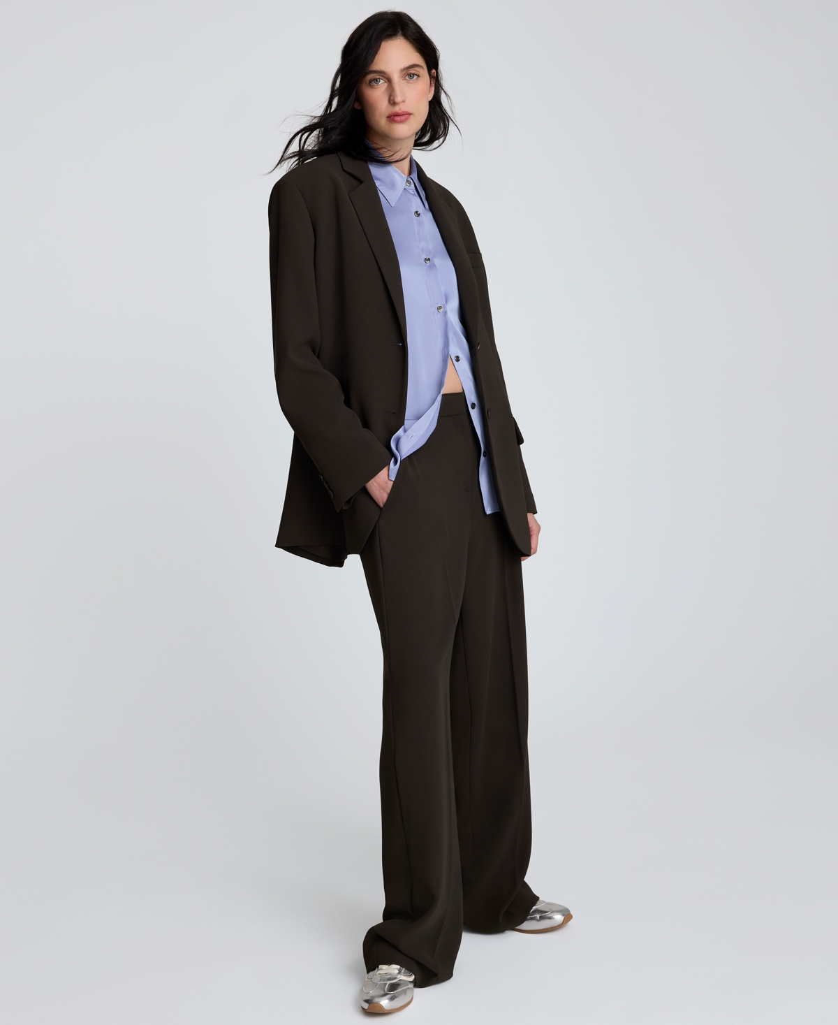Kenneth Cole Luxe Twill Two Button Boyfriend Jacket In Black