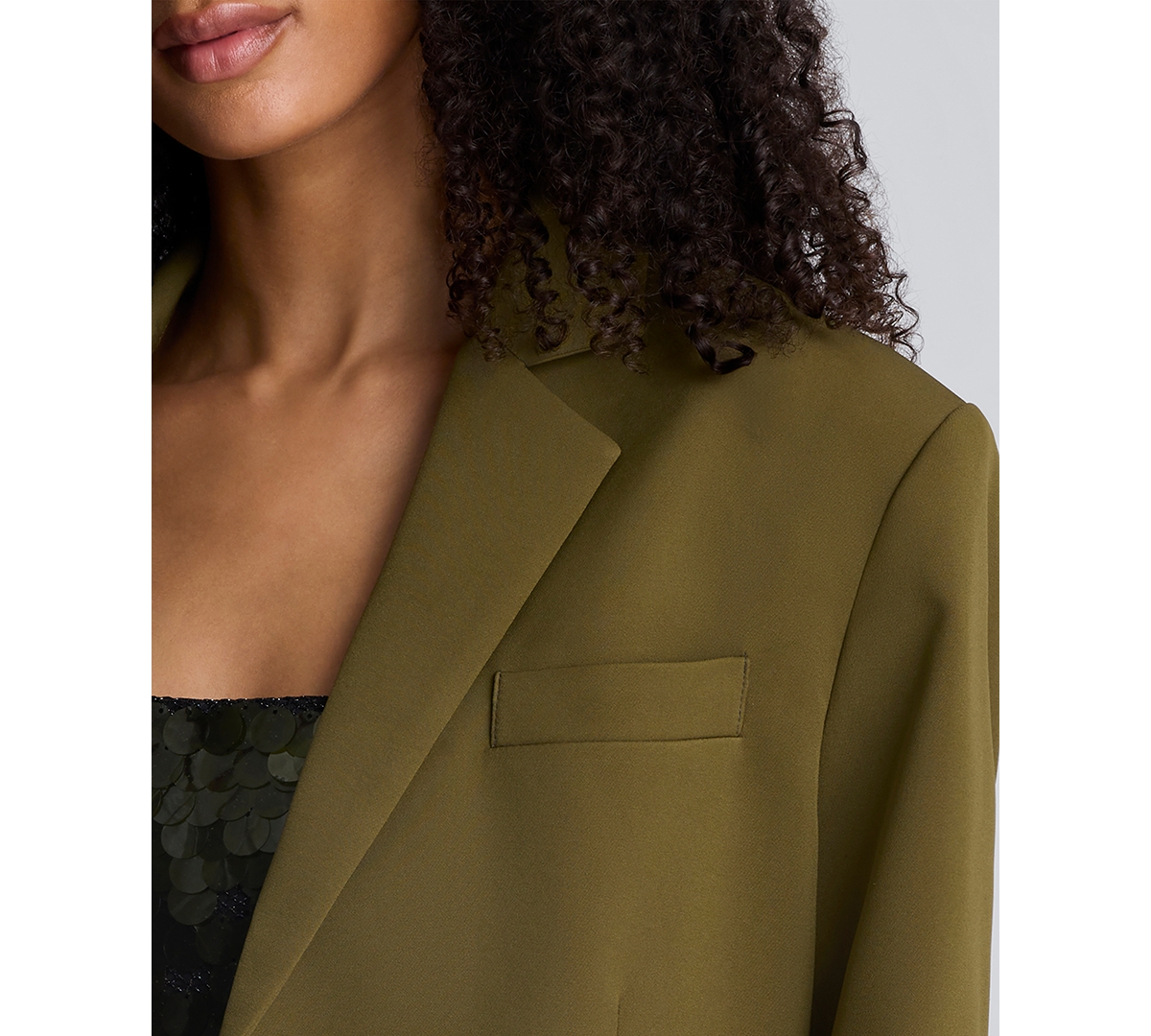 Kenneth Cole Luxe Twill Three Button Boyfriend Blazer In Green