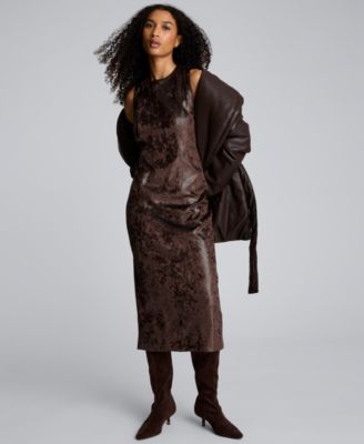 Women's Crewneck Velvet Midi Dress