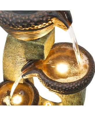 39.3” H Modern Outdoor Fountain - 4-Tiered Outdoor Garden Fountains with Contemporary Design&LED Light for Garden, Patio, Deck, Porch, Backyard and Home Art Decor