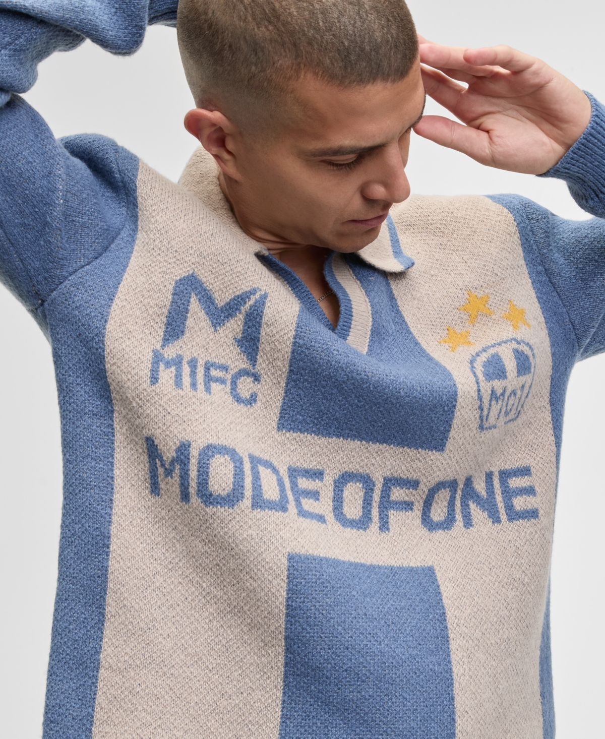 Mode Of One Men's Logo Johnny Collared Sweater, Macy's Exclusive In Blue