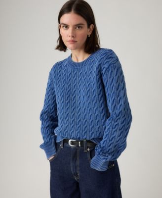 Premium Women's Boyfriend Cable Crewneck Sweater