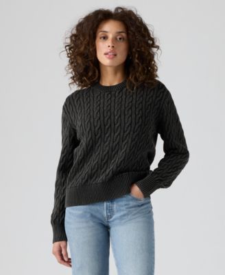 Premium Women's Boyfriend Cable Crewneck Sweater