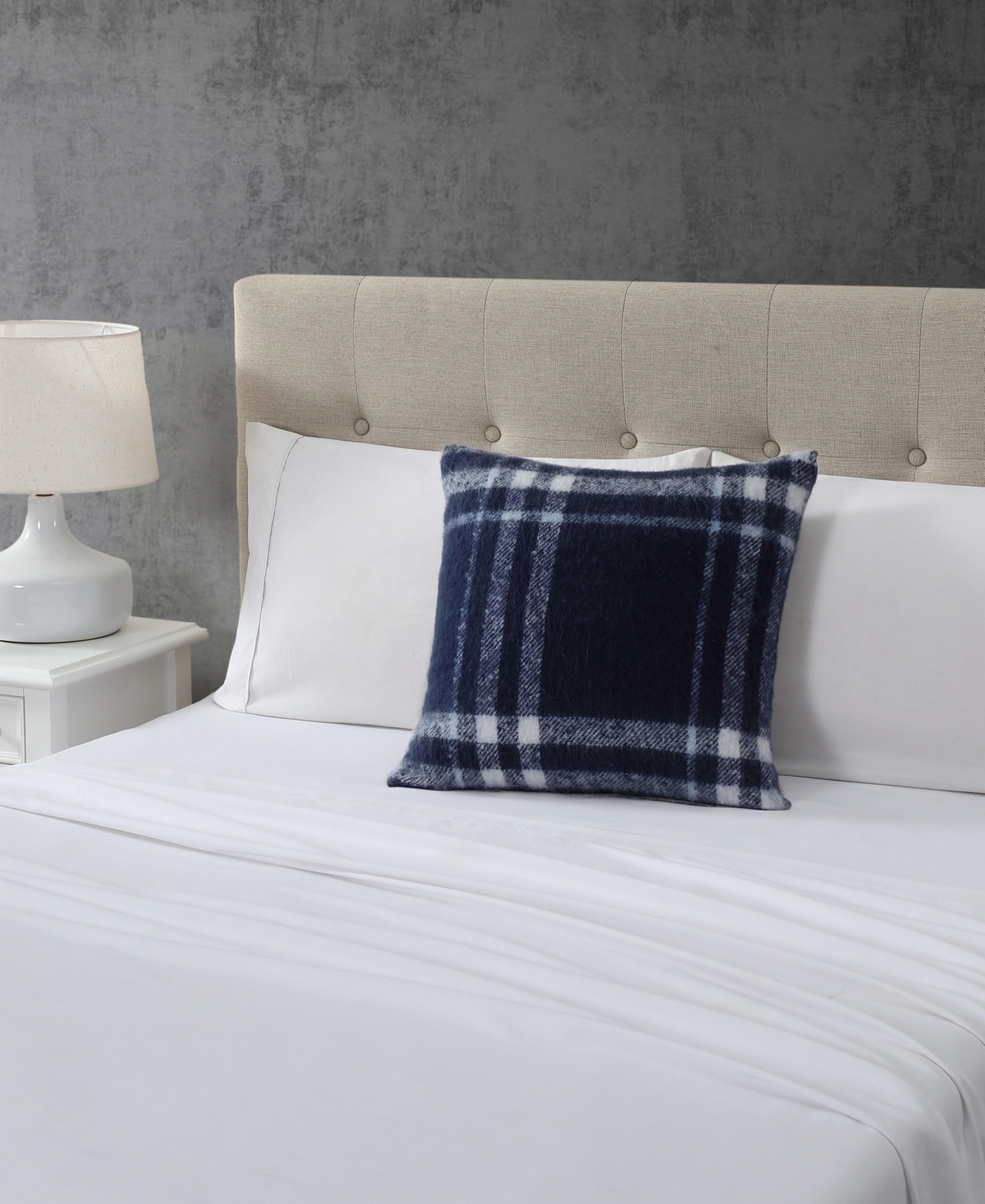 Nautica Ryan Cove Plaid Faux Mohair Square Decorative Pillow, 20" X 20" In Blue