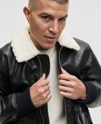 Men's Relaxed-Fit Faux-Sherpa-Collar Faux-Leather Bomber Jacket, Macy's Exclusive