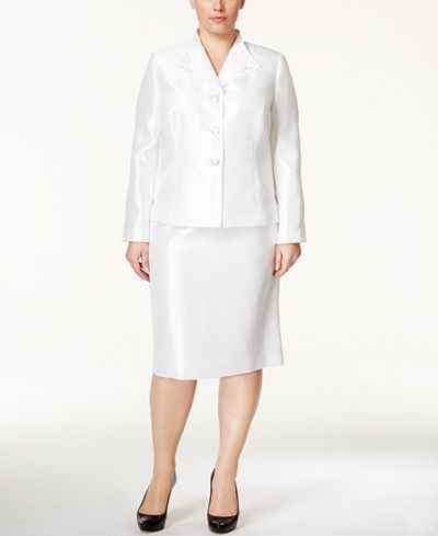 Kasper Plus Size Three-Button Satin Skirt Suit - Wear to Work - Women ...