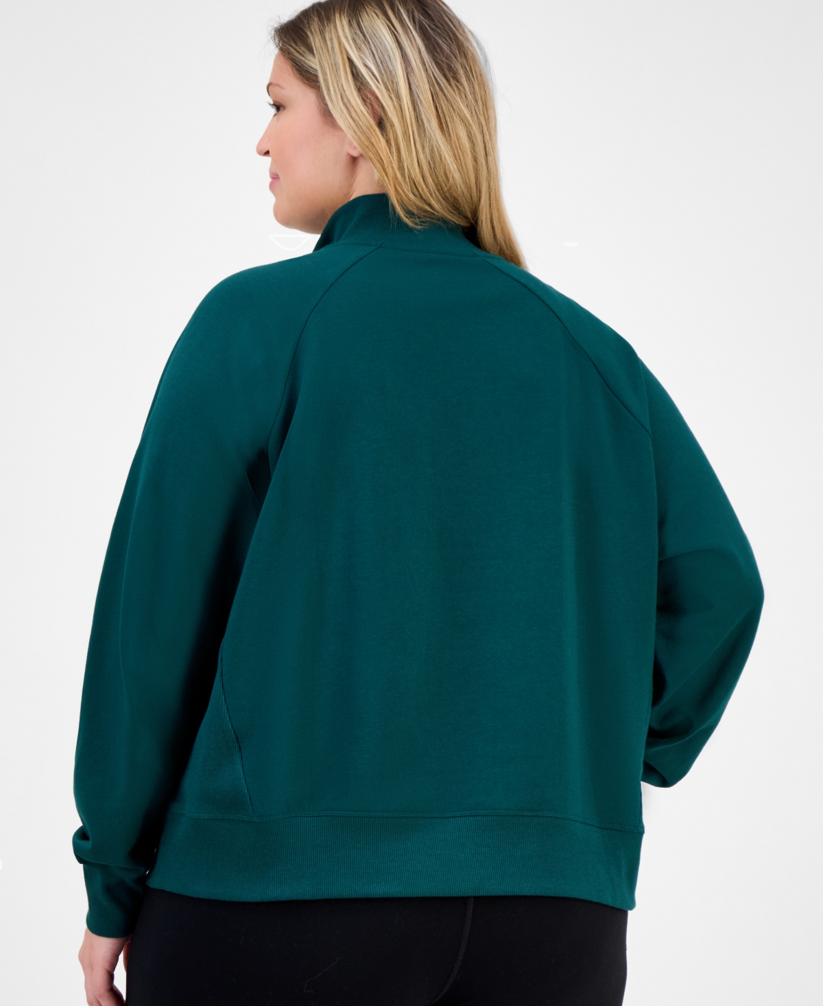 Macy's Id Ideology Plus Size Quarter-zip Raglan-sleeve Top,  Exclusive In Green