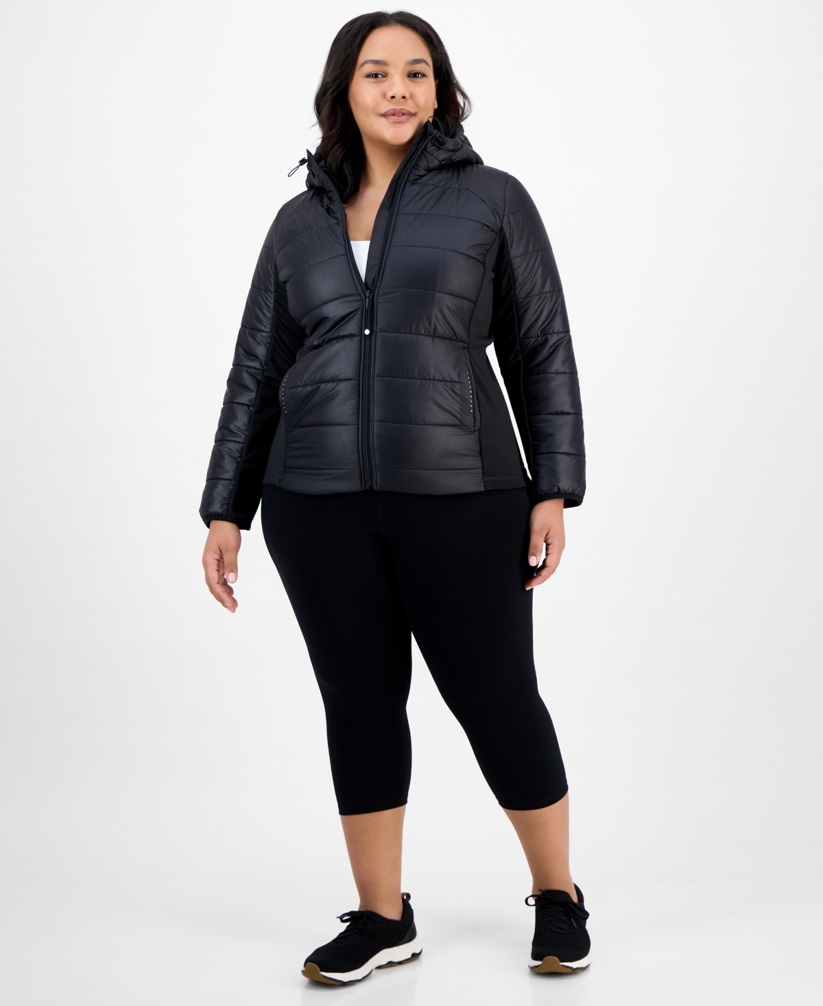 Id Ideology Plus Size Hooded Puffer Jacket, Created For Macy's In Black