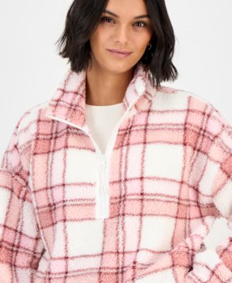 Juniors' Printed Quarter-Zip Sherpa Jacket