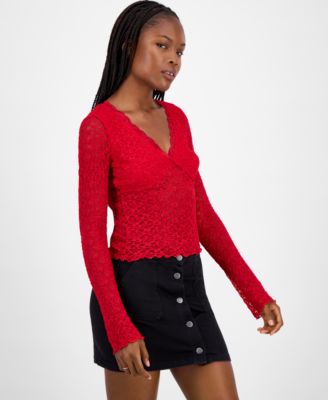 Juniors' Lace Long-Sleeve Top