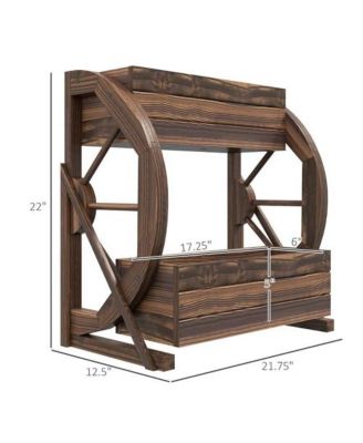 2-Planter Garden Wagon Wheel in Fir Wood, Farmhouse Style Outdoor Decor