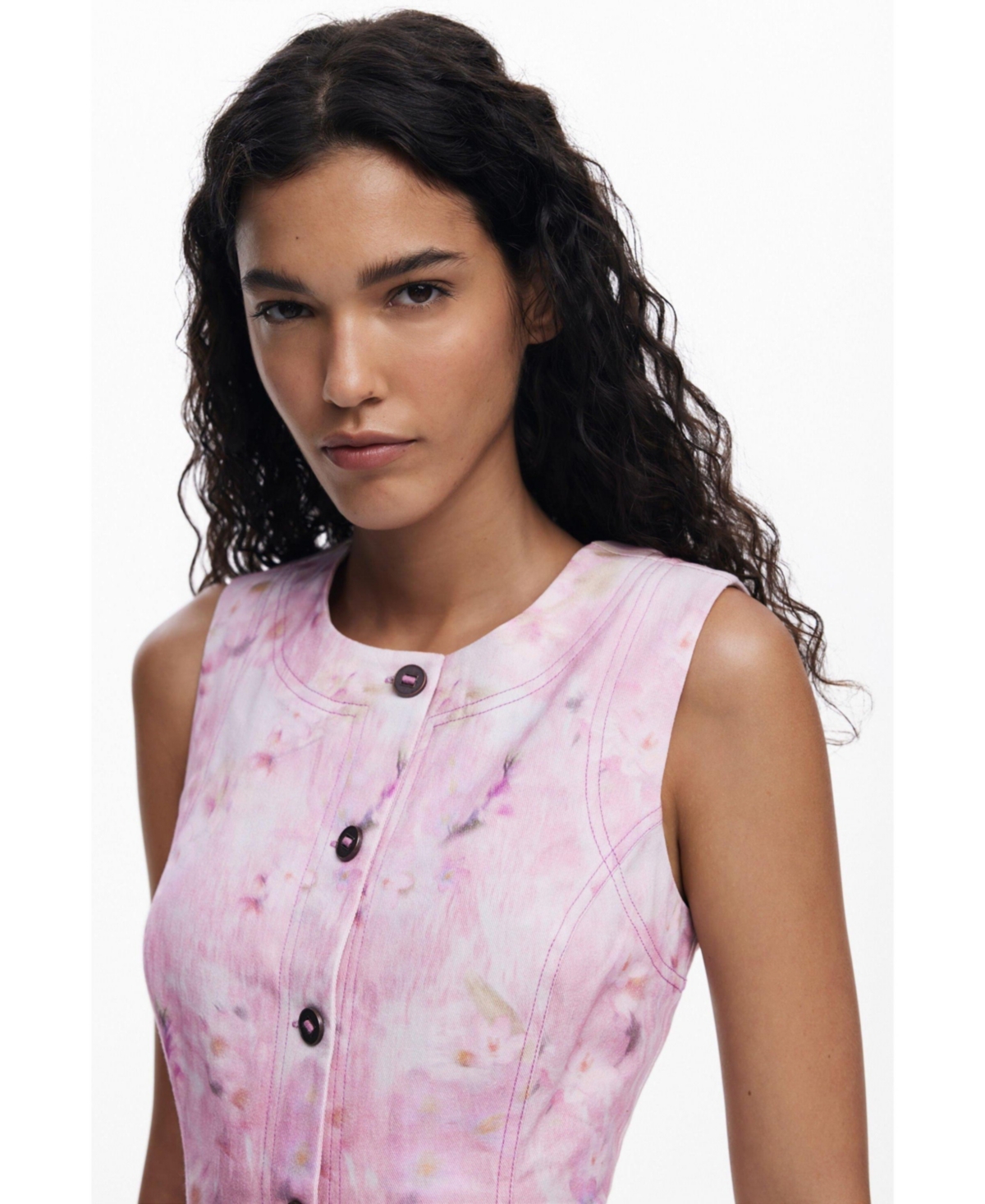 Desigual Floral Sleeveless Button Front Sheath Dress In Pink