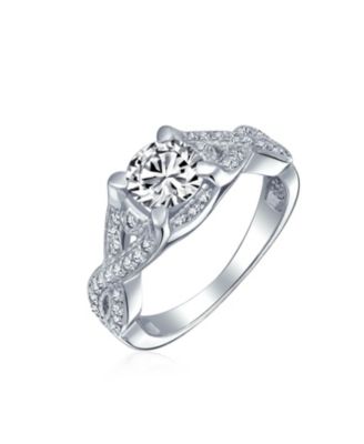 2CTW Round Solitaire Cubic Zirconia Promise  Ring Set CZ Pave Filigree Band Sterling Silver