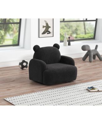 25.5"W Black Sherpa Bear-Shaped Kids Armchair