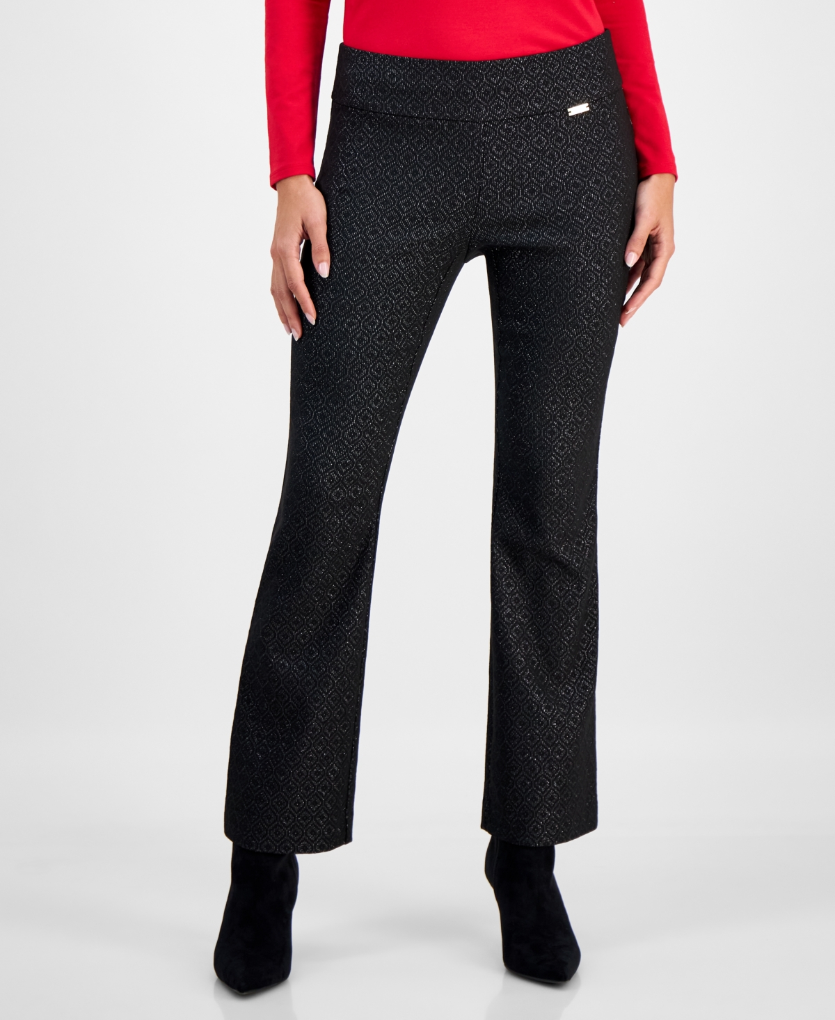 Inc International Concepts Petite Jacquard Mini Bootcut Pants, Macy's Exclusive In Black