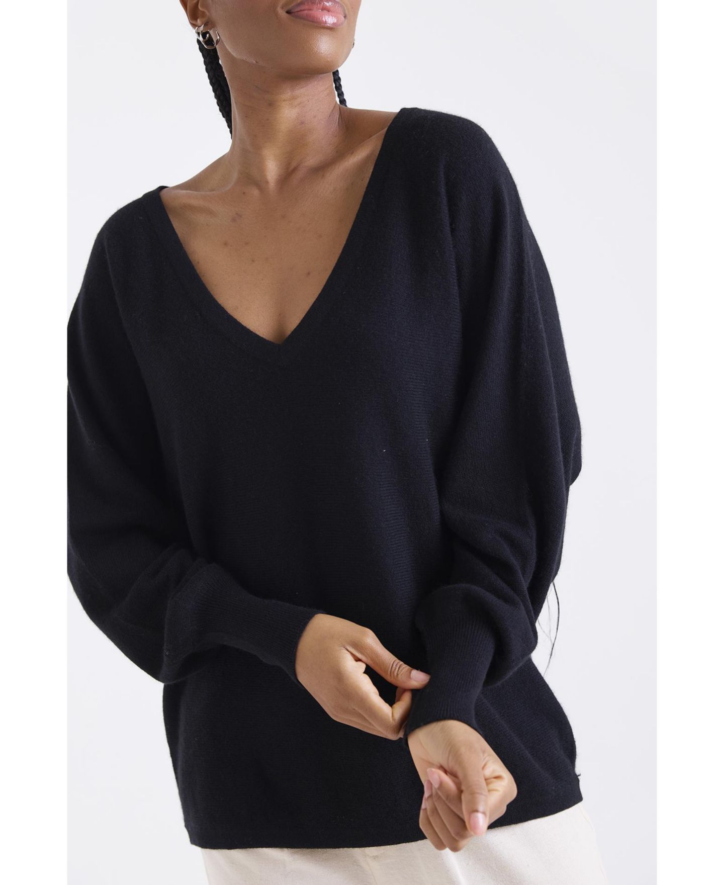 Женский свитер 1982 Paros V-Neck 100% Cashmere, цвет: Чёрный — фото 5
