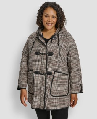 DKNY - Plus Size Hooded Toggle-Front Quilted Long-Sleeve Coat