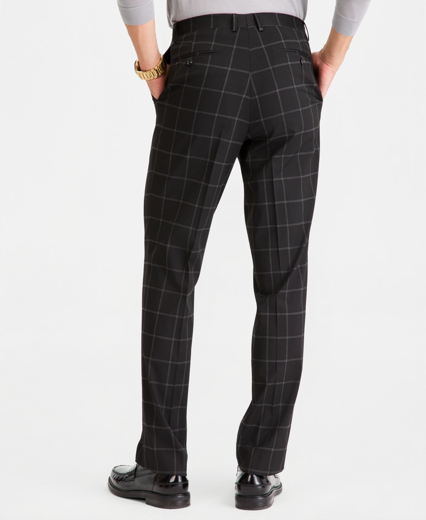 Мужские брюки Tayion Collection Classic-Fit Windowpane Suit Separates, цвет: Чёрный — фото 5