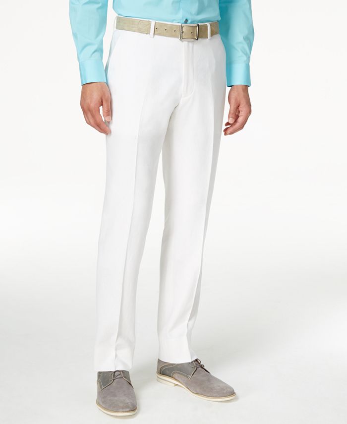 Perry Ellis Portfolio White Solid Linen-Blend Slim-Fit Suit - Macy's