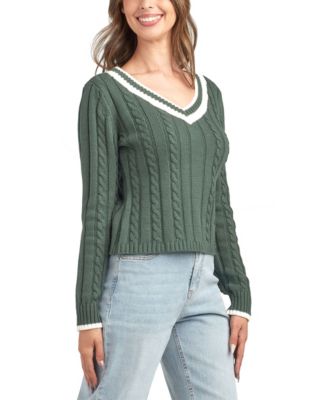 Juniors' V-Neck Long Sleeve Sweater