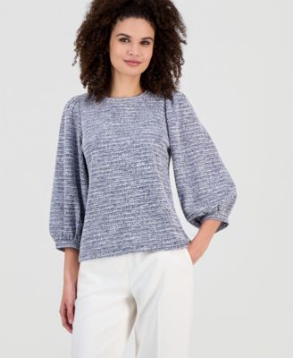 AK Anne Klein - Petite 3/4-Balloon-Sleeve Boucl&eacute; Top
