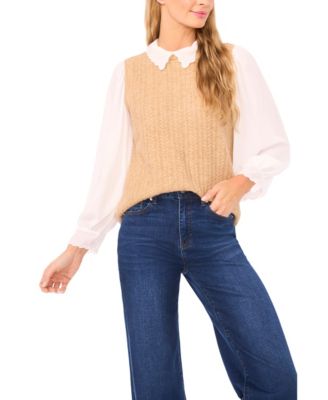 Women's Scallop Edge Twofer Long Sleeves Sweater