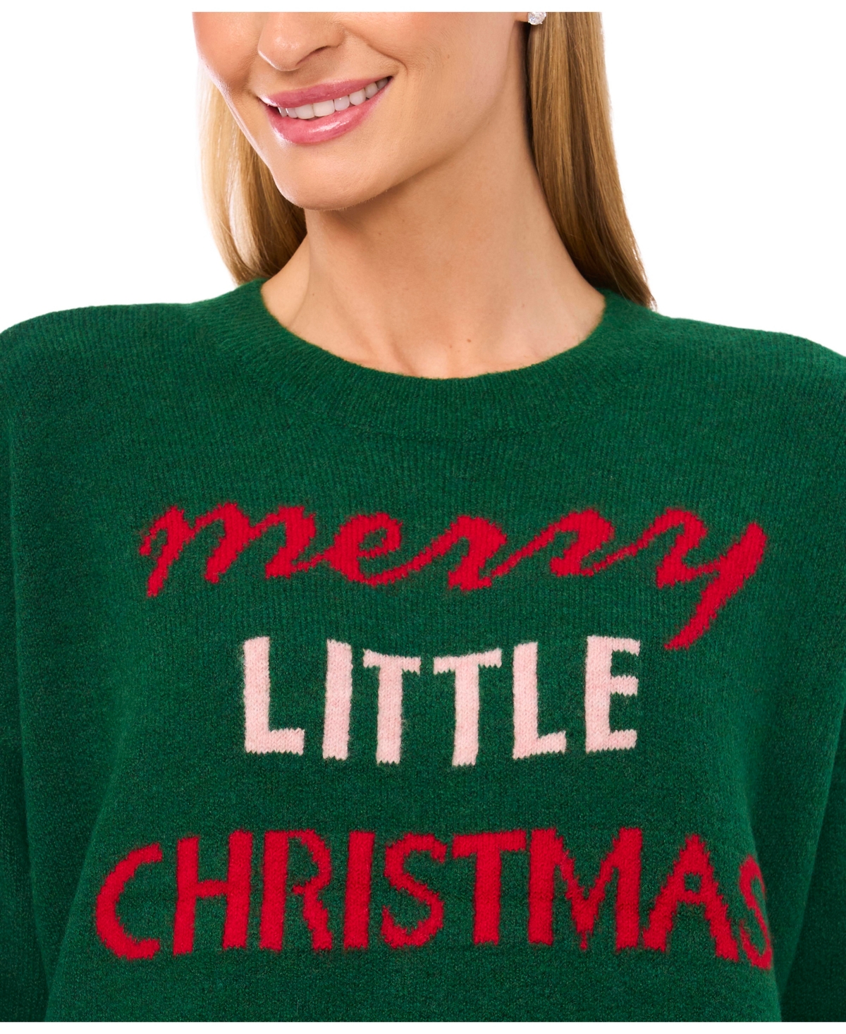 Cece Women's Merry Little Christmas Long Sleeve Sweater In Green