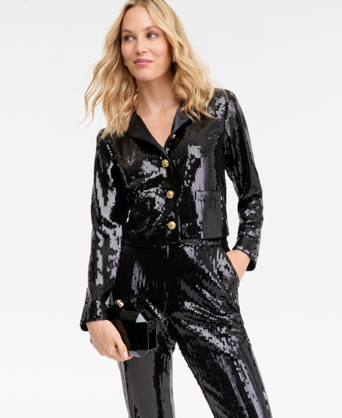 Inc International Concepts Women's Sequin Jacket, Macy's Exclusive In Black
