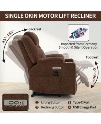 Lift Recliner Chair with Massage, Heat & USB Charging, Chenille Upholstery, Cup Holders, 350 LBS Support