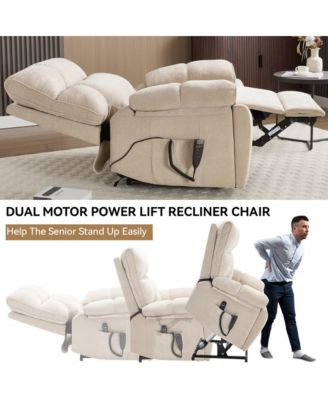 Oversized Chenille Lift Recliner with Heat & Massage, Cup Holders, Dual Motor Electric Chair for Seniors-Maison Boucle