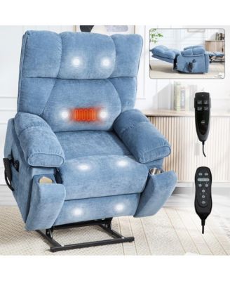 Oversized Chenille Lift Recliner with Heat & Massage, Cup Holders, Dual Motor Electric Chair for Seniors-Maison Boucle