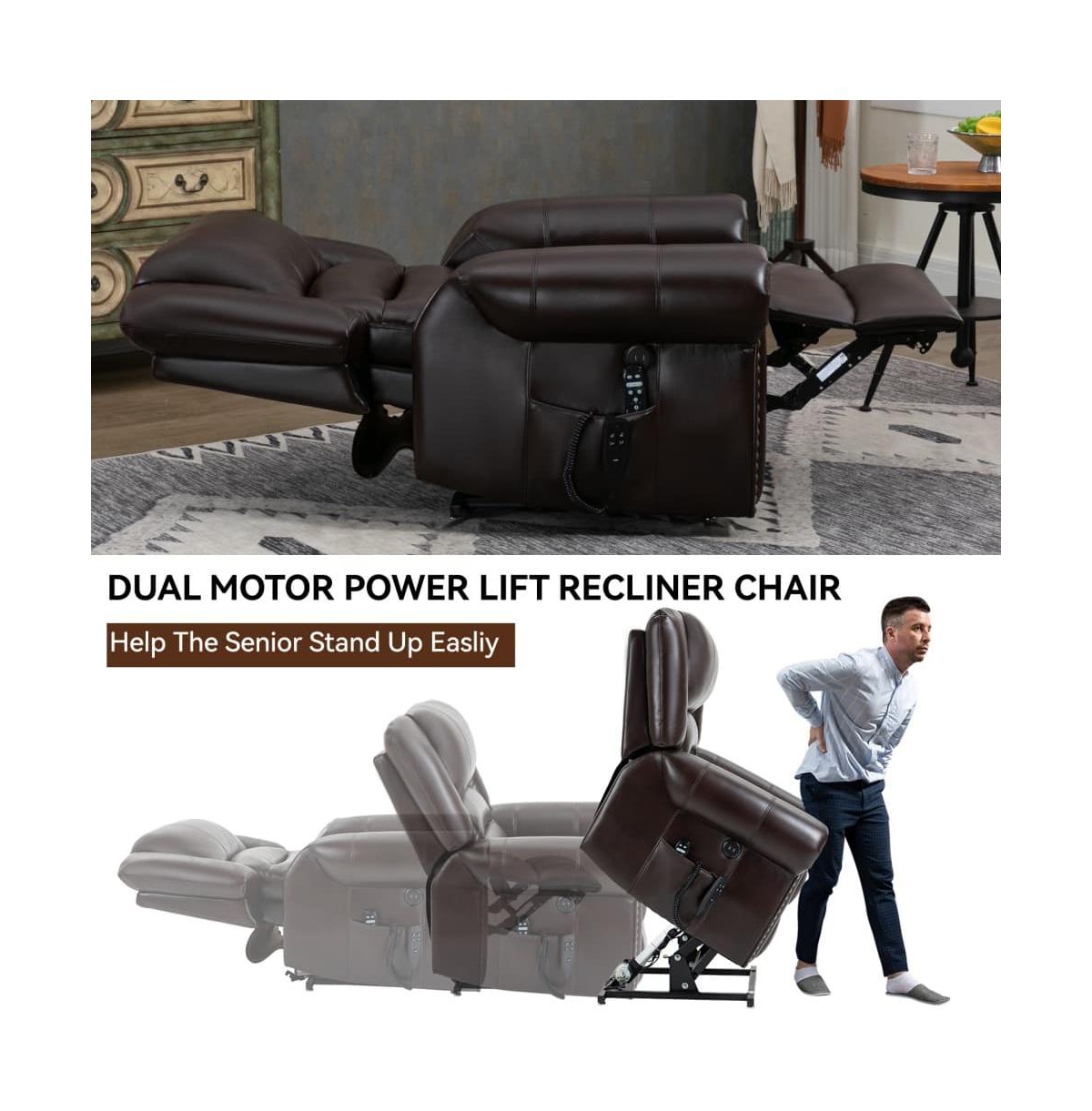 Faux Leather Power Lift Recliner with Massage & Heat, Usb Ports, Dual Motor Infinite Position Electric Chair-Maison Boucle