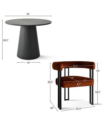 3-Piece 35 Inch Round Dining Table Set with 2 Velvet Chairs, Space-Saving Kitchen and Dining Room Furniture for Small Spaces-Maison Boucle