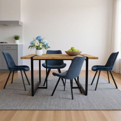 5-Piece Dining Set with 59 Inch Rectangular Table and 4 Upholstered Chairs, Space-Saving Design for Kitchen or Dining Room-Maison Boucle