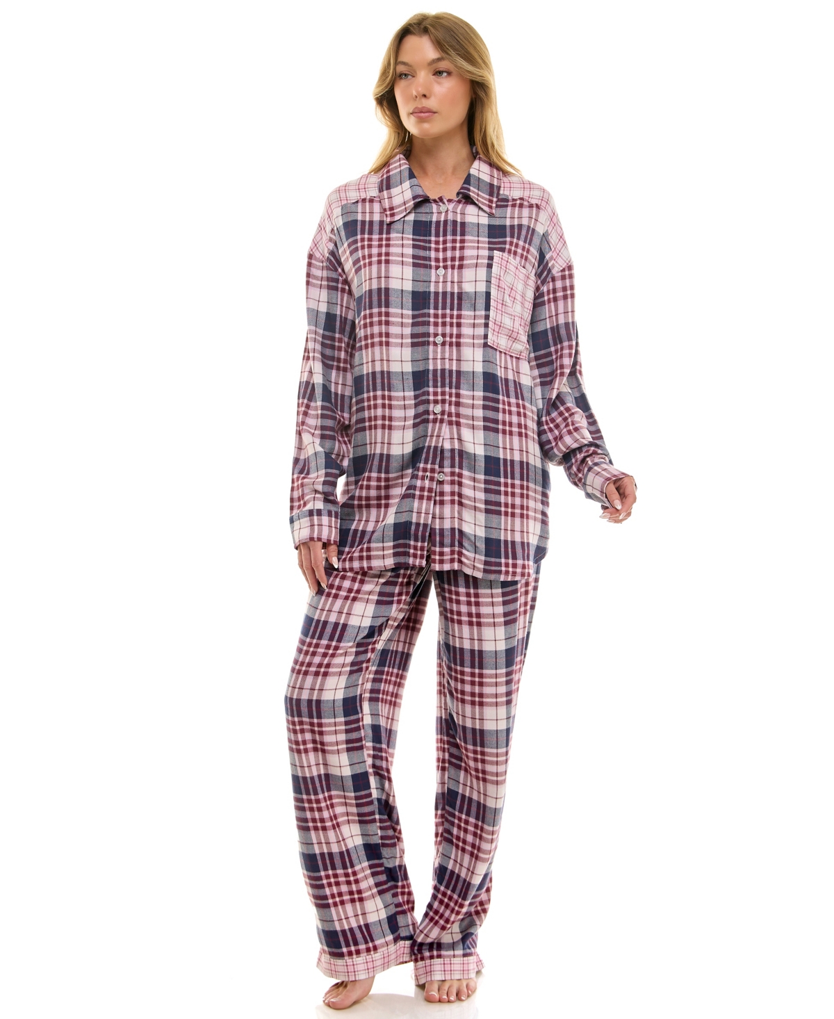 Roudelain Women's 2-piece Color Blocked Collared Pajama Set In Multi