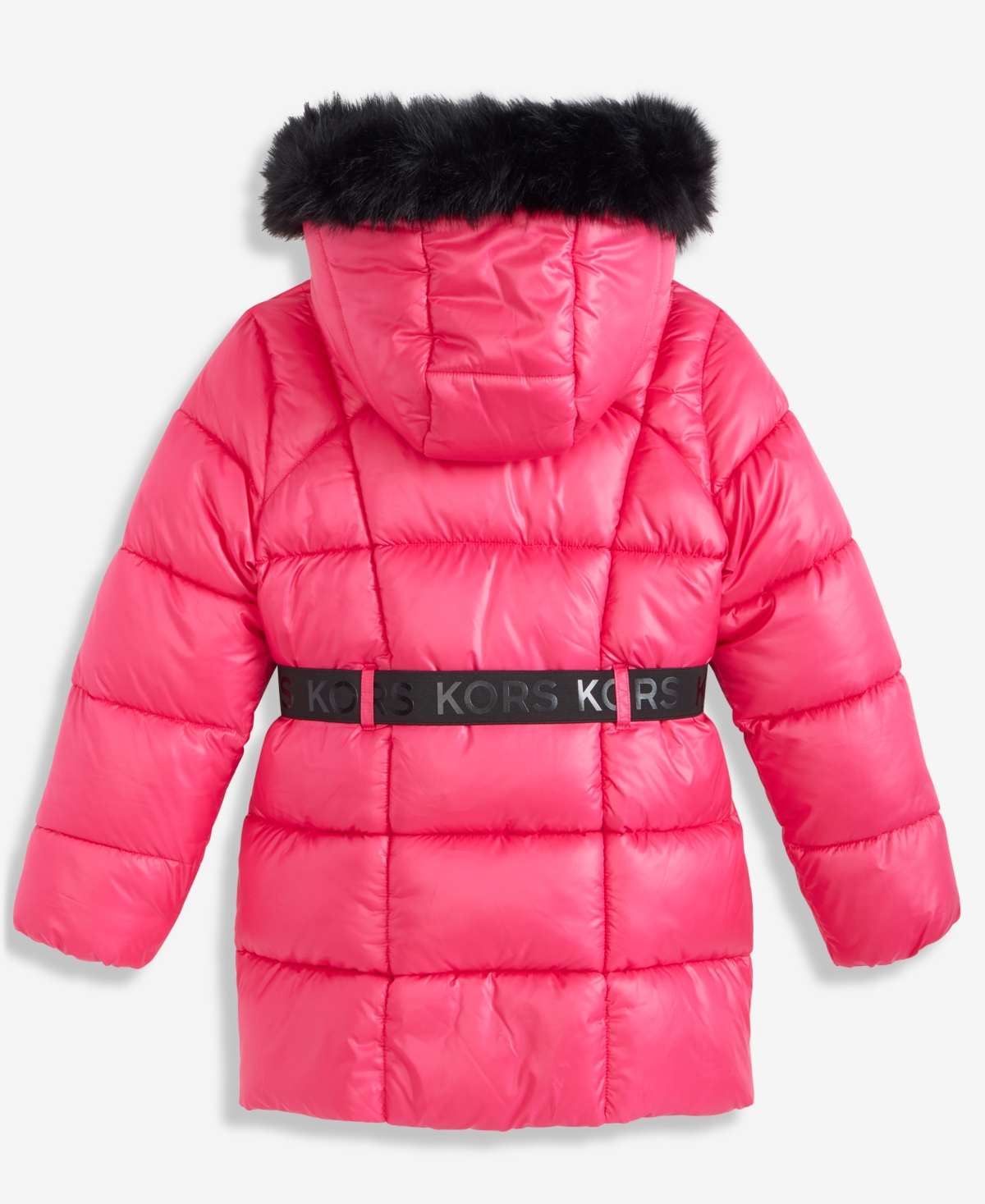 Michael Kors Girls 7-16 Active Belted Stadium Puffer Jacket With Faux-fur Trim In Pink