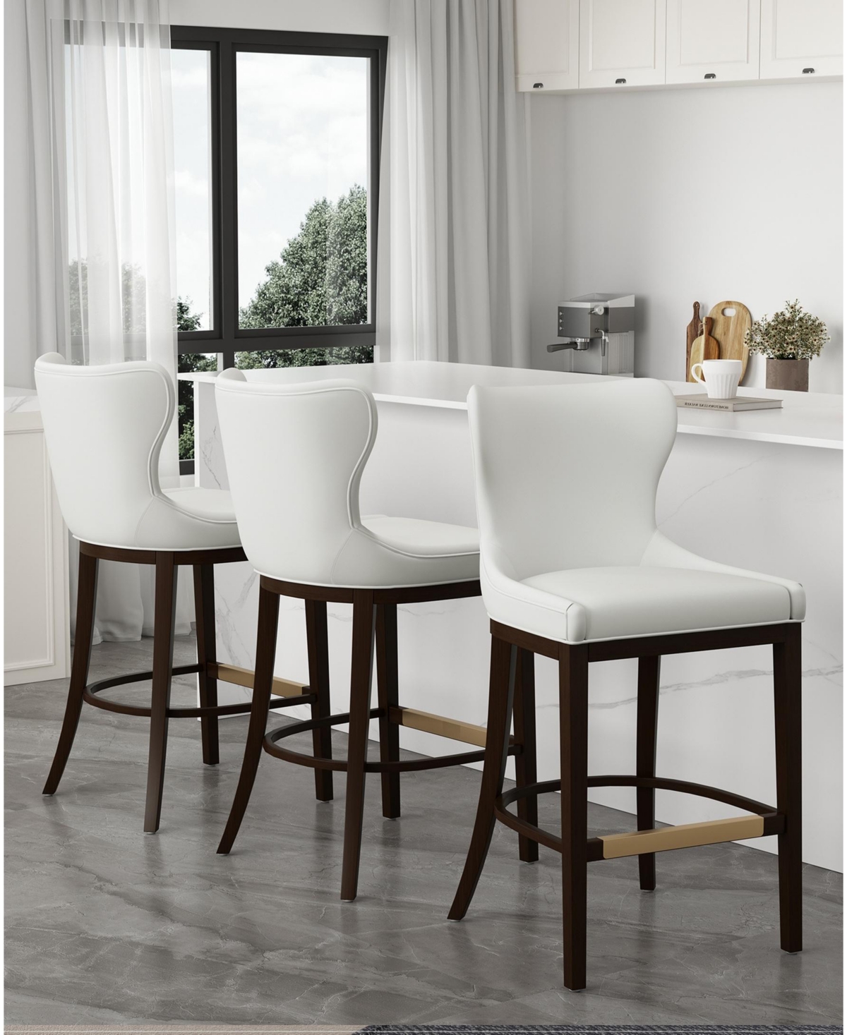 Manhattan Comfort Blair 43.9" Leatherette Upholstered Barstool In White