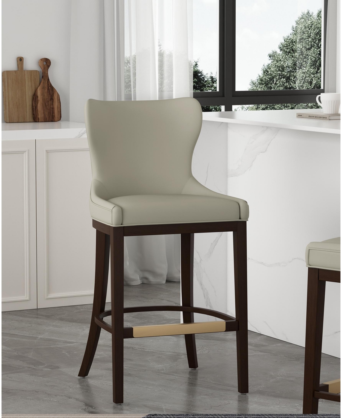 Manhattan Comfort Blair 43.9" Leatherette Upholstered Barstool In Gray
