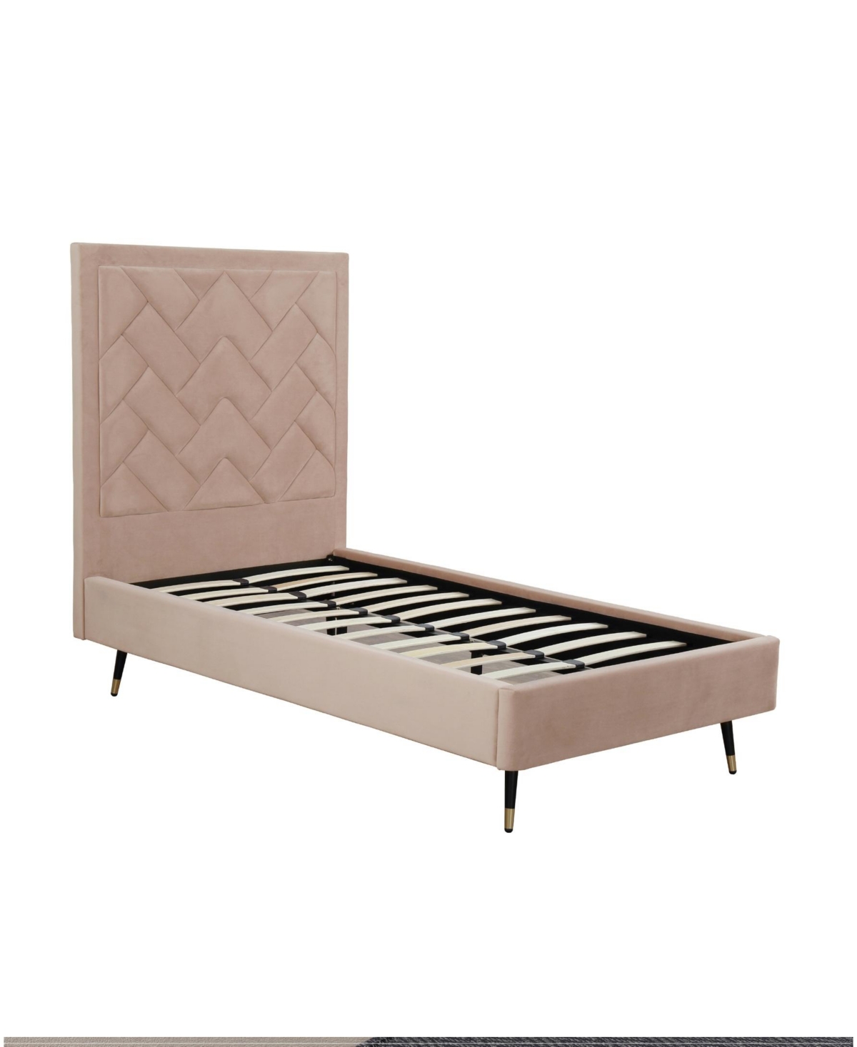 Manhattan Comfort Crosby Modern Twin-size Velvet Upholstered Bedframe And Headboard In Brown