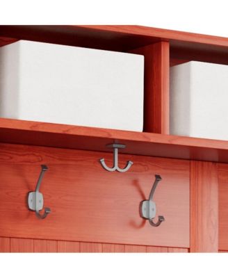 Solid Wood White Hall Tree 8 Pair Shoe Storage Bench 4 Bins and 6 Hooks White