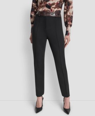 Petite Mid-Rise Pintuck Ponte Trouser