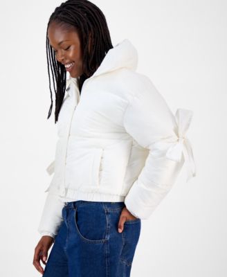 Juniors' Bow-Trim Puffer Jacket
