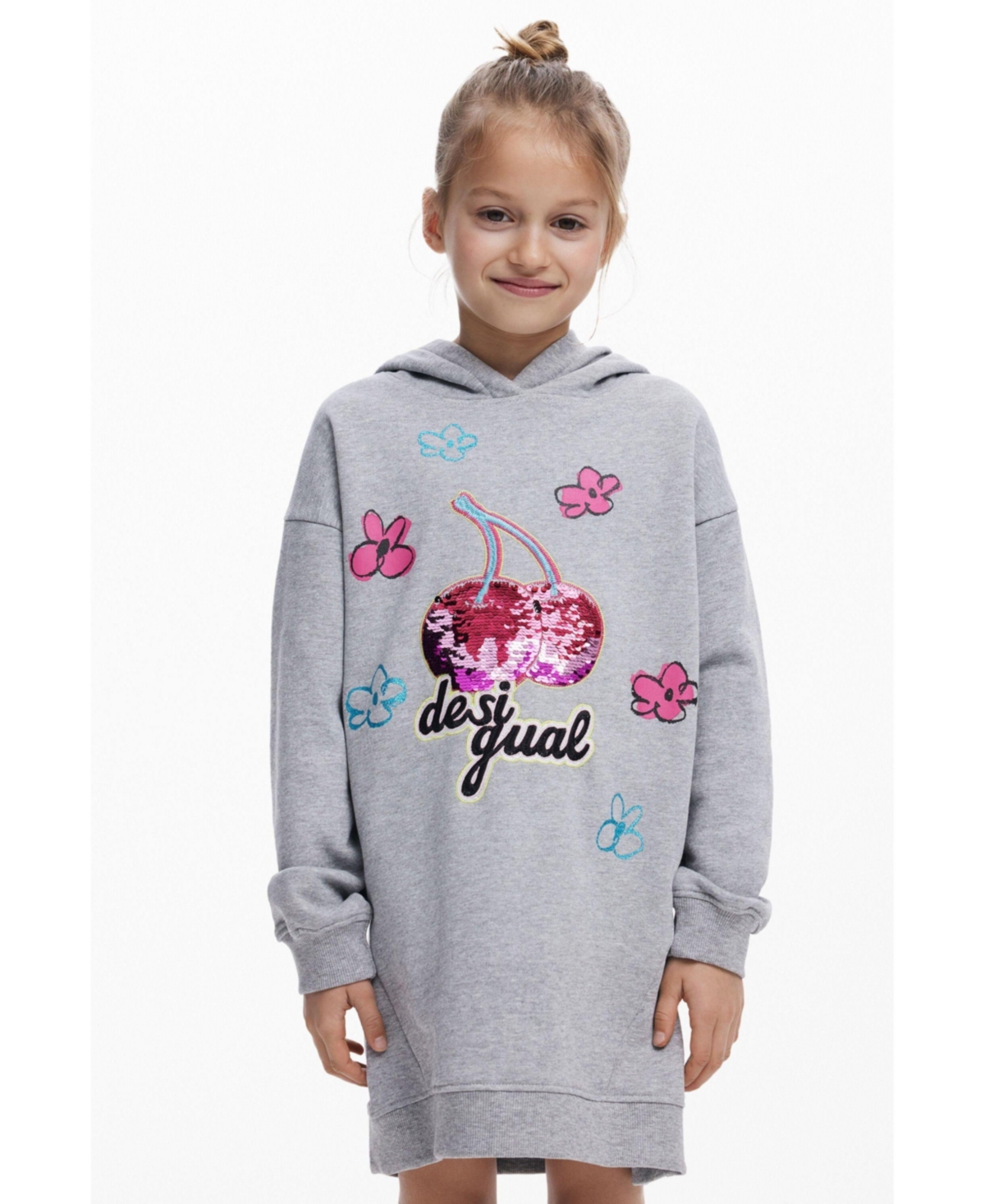 Desigual Girls's Cherry Hooded Dress In Gray