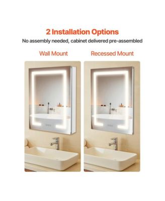 Lighted Medicine Cabinet with 2-Side Mirrors for Recessed Wall Mount