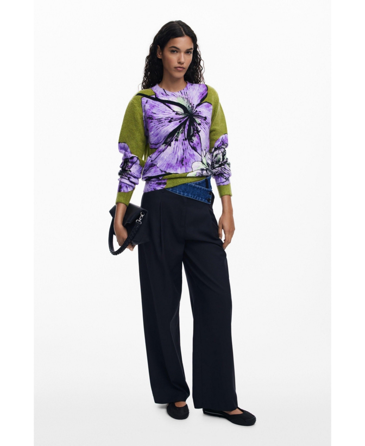 Desigual Floral Print Crewneck Sweater In Purple