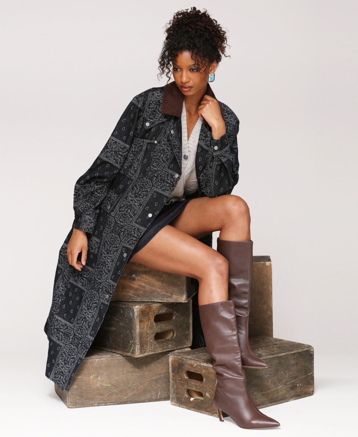 Avec Les Filles Patchwork Asymmetric Utility Coat In Black
