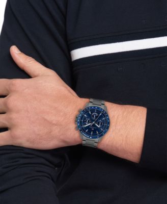 Men's Multifunction Ionic Plated Gray Stainless Steel Bracelet Watch, 44mm