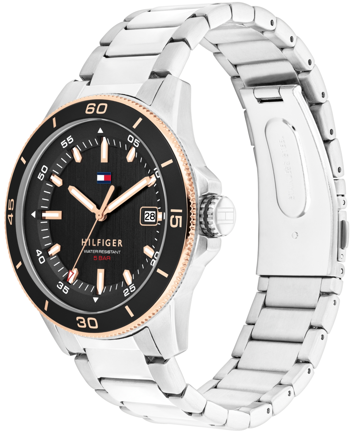 Tommy Hilfiger Men's Quartz Silver Tone Stainless Steel Bracelet Watch, 43mm In Metallic